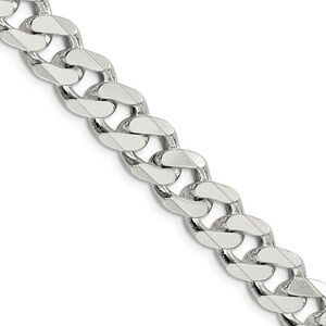 Men's 11mm, Sterling Silver Solid Flat Curb Chain Necklace, 20 Inch